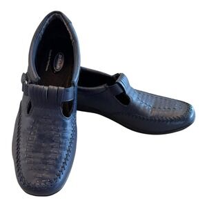 Dr. Scholls Womens 8.5M Navy Blue Leather Mary Jane Flats Comfort Shoes Flexible